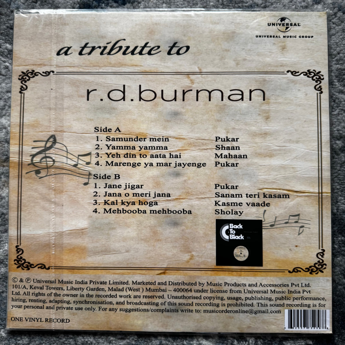 R.D. Burman – A Tribute to R.D. Burman – Bollywood Film Songs – Vinyl LP