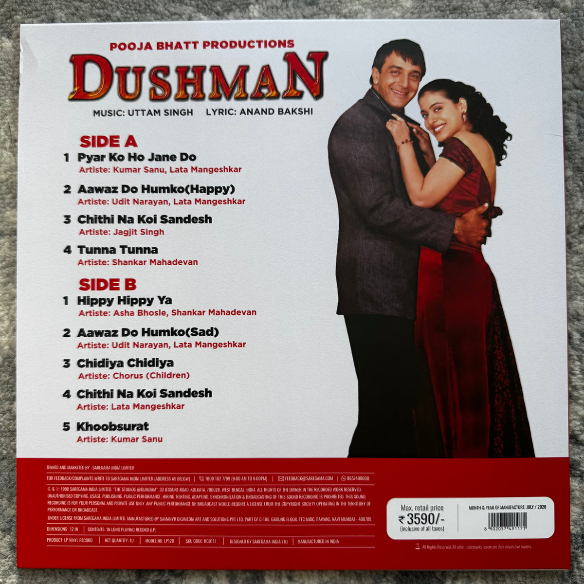 Uttam Singh – Dushman – Bollywood Soundtrack – Vinyl LP